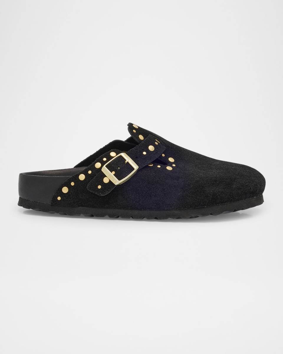 Boston Suede Stud Buckle Slide Clogs